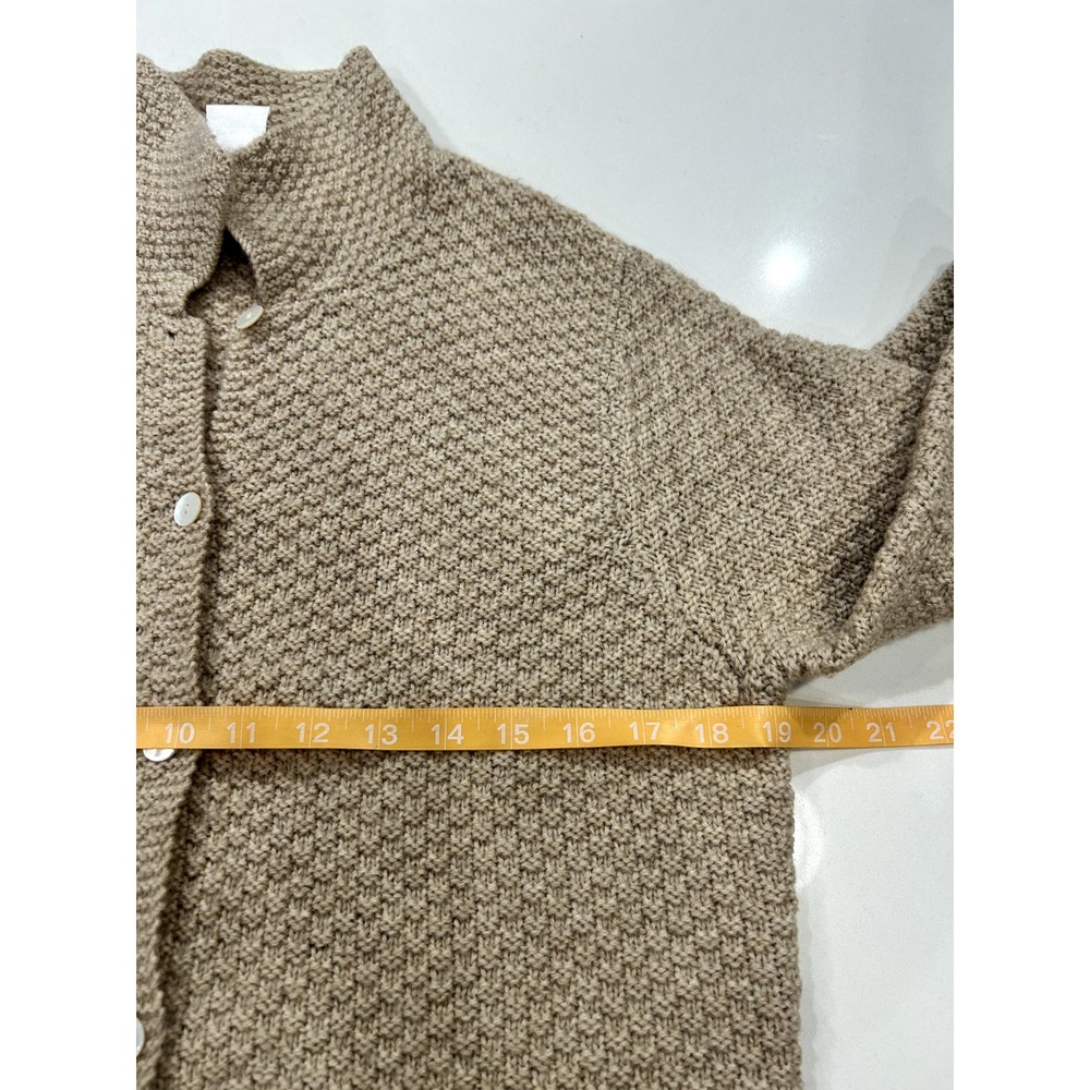 VTG Talbots 100% wool coastal beachy summer hand knit cardigan tan oatmeal small - Picture 5 of 9